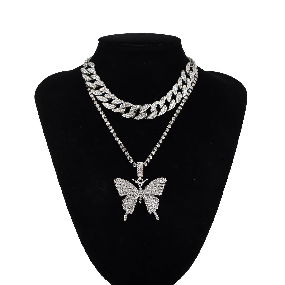 Wholesale Rhinestone Butterfly Pendant Alloy Necklace